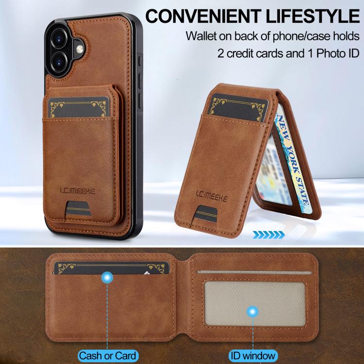 For iPhone 17 LC.IMEEKE L3 Series Detachable RFID Card Bag Magsafe Phone Case(Brown) by LC.IMEEKE