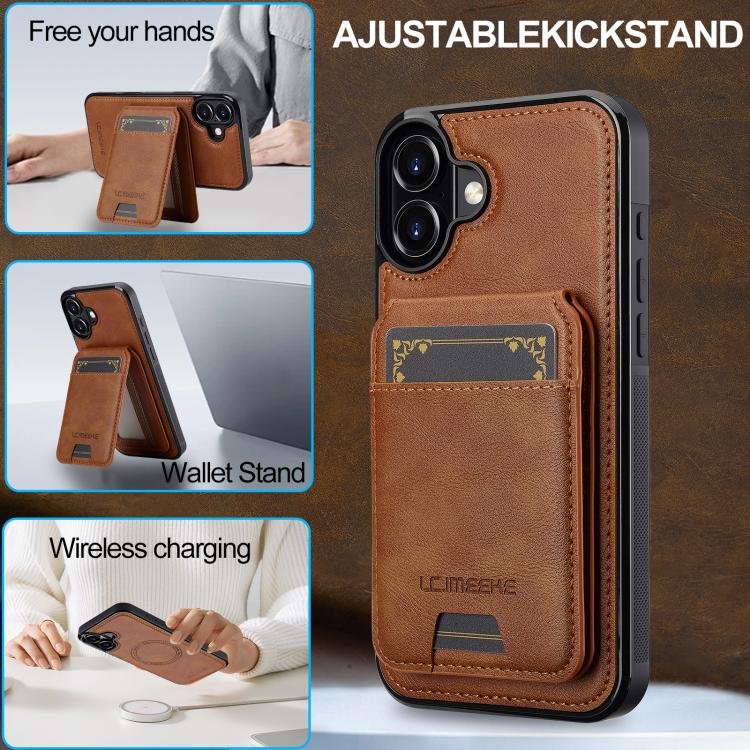 For iPhone 17 LC.IMEEKE L3 Series Detachable RFID Card Bag Magsafe Phone Case(Brown) by LC.IMEEKE