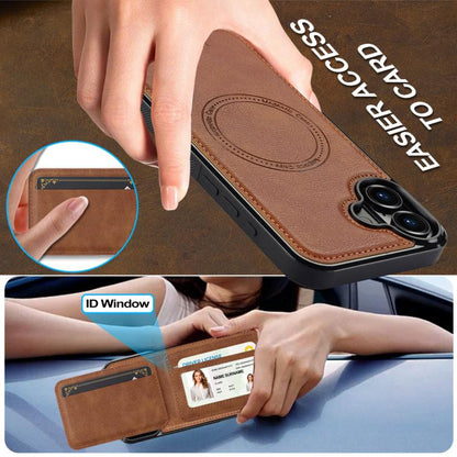 For iPhone 17 LC.IMEEKE L3 Series Detachable RFID Card Bag Magsafe Phone Case(Brown) by LC.IMEEKE