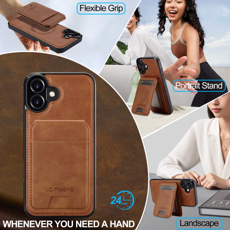 For iPhone 17 LC.IMEEKE L3 Series Detachable RFID Card Bag Magsafe Phone Case(Brown) by LC.IMEEKE