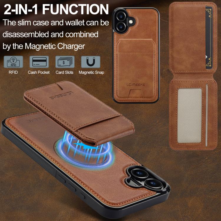 For iPhone 17 LC.IMEEKE L3 Series Detachable RFID Card Bag Magsafe Phone Case(Brown) by LC.IMEEKE