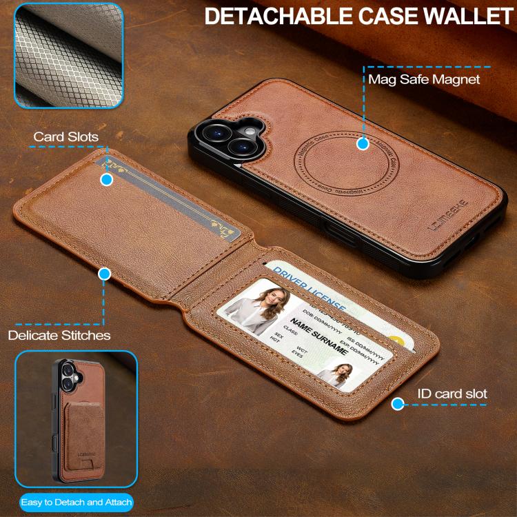 For iPhone 17 LC.IMEEKE L3 Series Detachable RFID Card Bag Magsafe Phone Case(Brown) by LC.IMEEKE