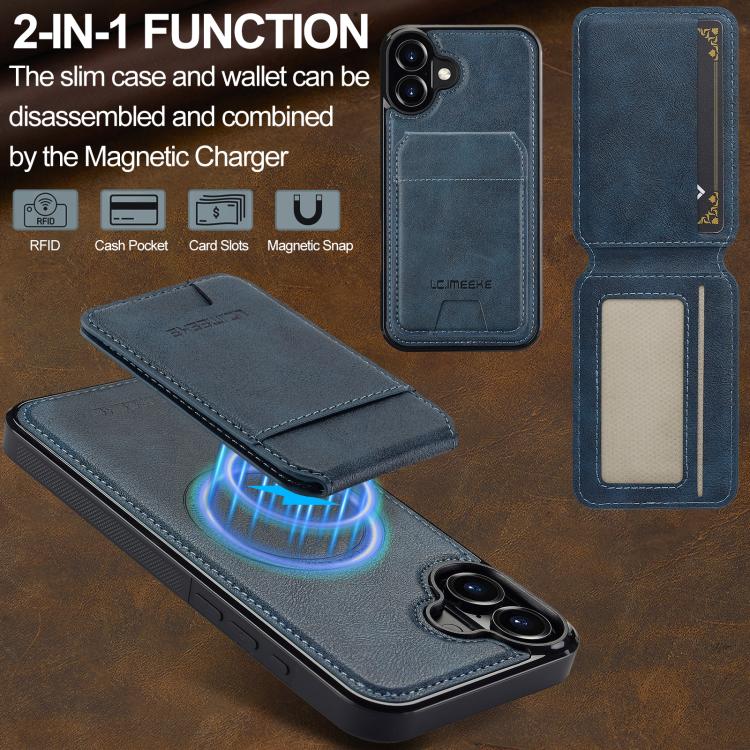For iPhone 17 LC.IMEEKE L3 Series Detachable RFID Card Bag Magsafe Phone Case(Blue) by LC.IMEEKE