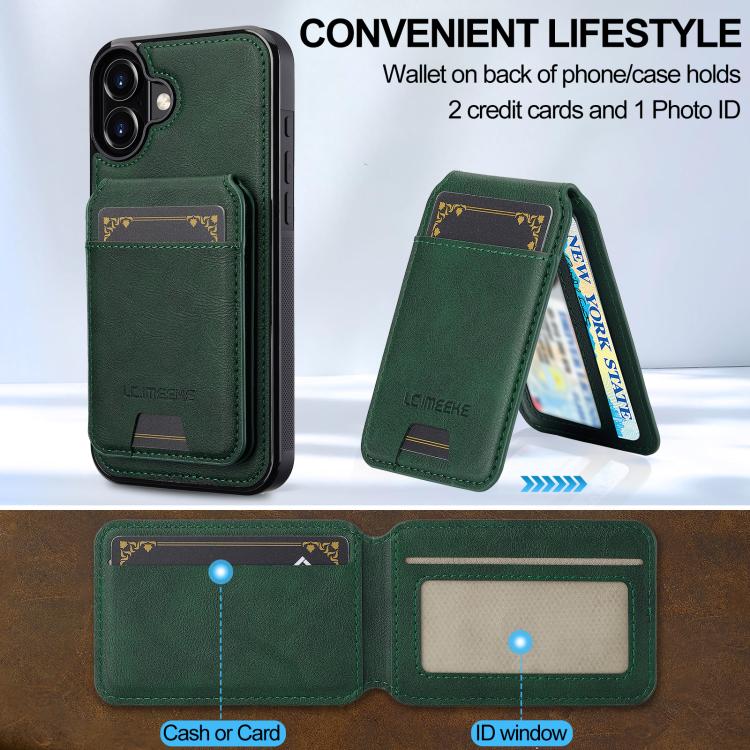 For iPhone 17 LC.IMEEKE L3 Series Detachable RFID Card Bag Magsafe Phone Case(Green) by LC.IMEEKE