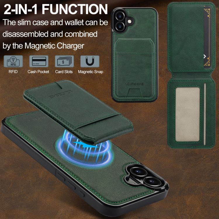 For iPhone 17 LC.IMEEKE L3 Series Detachable RFID Card Bag Magsafe Phone Case(Green) by LC.IMEEKE