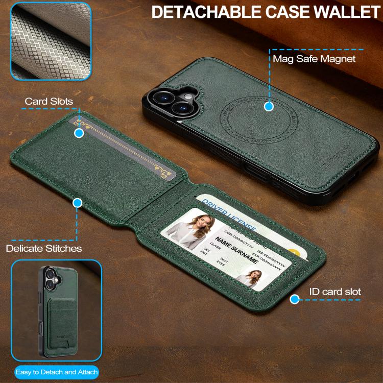 For iPhone 17 LC.IMEEKE L3 Series Detachable RFID Card Bag Magsafe Phone Case(Green) by LC.IMEEKE