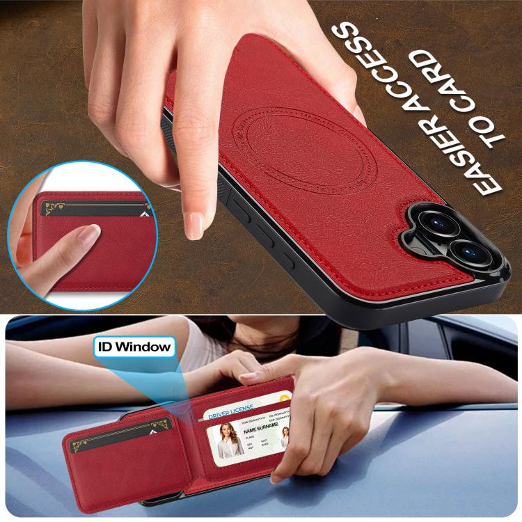 For iPhone 17 LC.IMEEKE L3 Series Detachable RFID Card Bag Magsafe Phone Case(Red) by LC.IMEEKE