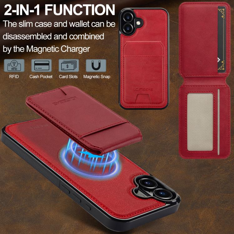 For iPhone 17 LC.IMEEKE L3 Series Detachable RFID Card Bag Magsafe Phone Case(Red) by LC.IMEEKE