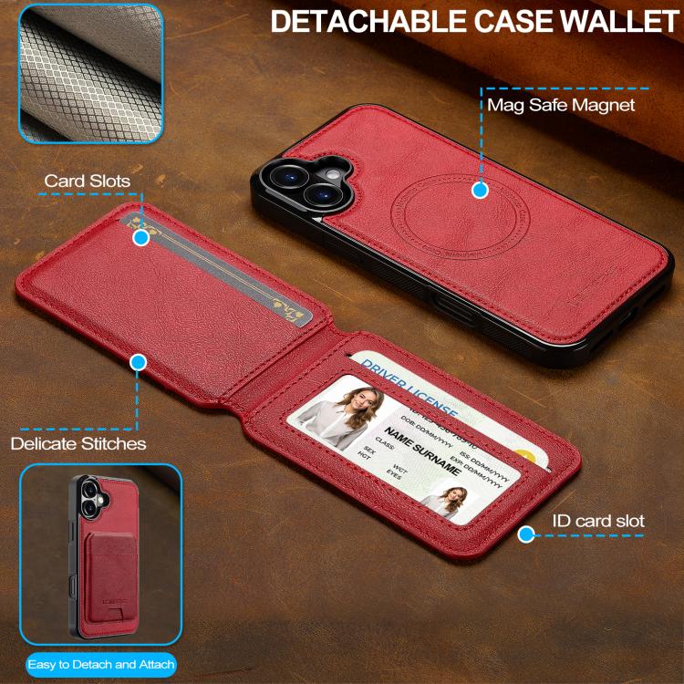 For iPhone 17 LC.IMEEKE L3 Series Detachable RFID Card Bag Magsafe Phone Case(Red) by LC.IMEEKE