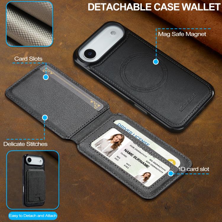 For iPhone Air LC.IMEEKE L3 Series Detachable RFID Card Bag Magsafe Phone Case(Black) by LC.IMEEKE