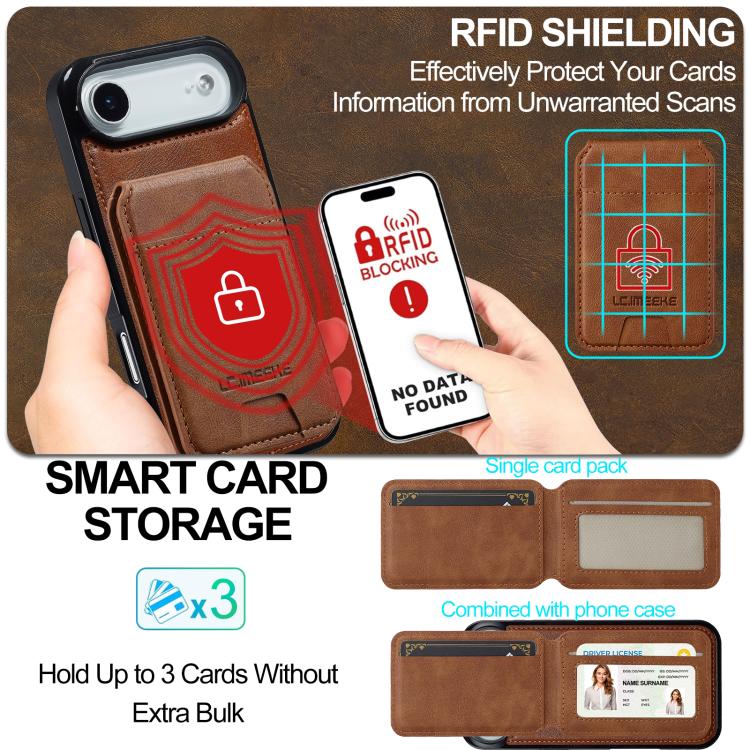 For iPhone Air LC.IMEEKE L3 Series Detachable RFID Card Bag Magsafe Phone Case(Brown) by LC.IMEEKE