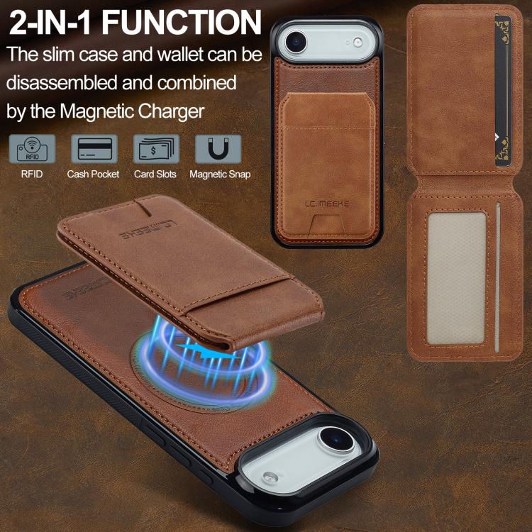 For iPhone Air LC.IMEEKE L3 Series Detachable RFID Card Bag Magsafe Phone Case(Brown) by LC.IMEEKE