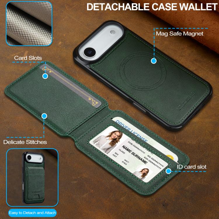 For iPhone Air LC.IMEEKE L3 Series Detachable RFID Card Bag Magsafe Phone Case(Green) by LC.IMEEKE