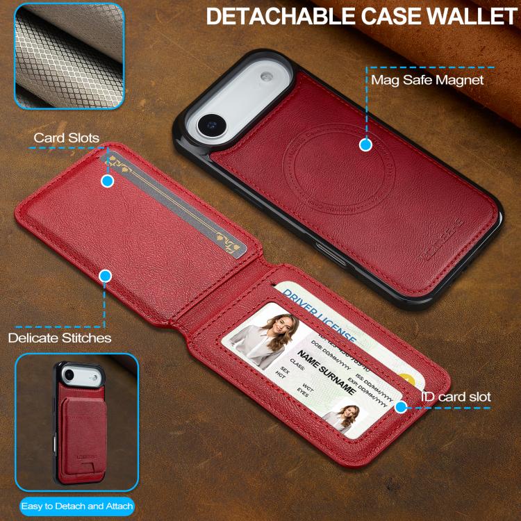 For iPhone Air LC.IMEEKE L3 Series Detachable RFID Card Bag Magsafe Phone Case(Red) by LC.IMEEKE