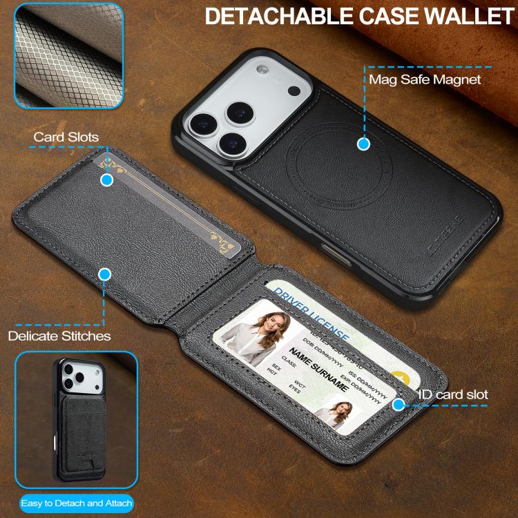 For iPhone 17 Pro LC.IMEEKE L3 Series Detachable RFID Card Bag Magsafe Phone Case(Black) by LC.IMEEKE