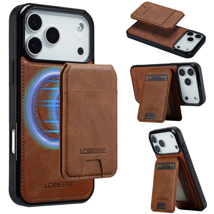 For iPhone 17 Pro LC.IMEEKE L3 Series Detachable RFID Card Bag Magsafe Phone Case(Brown) by LC.IMEEKE