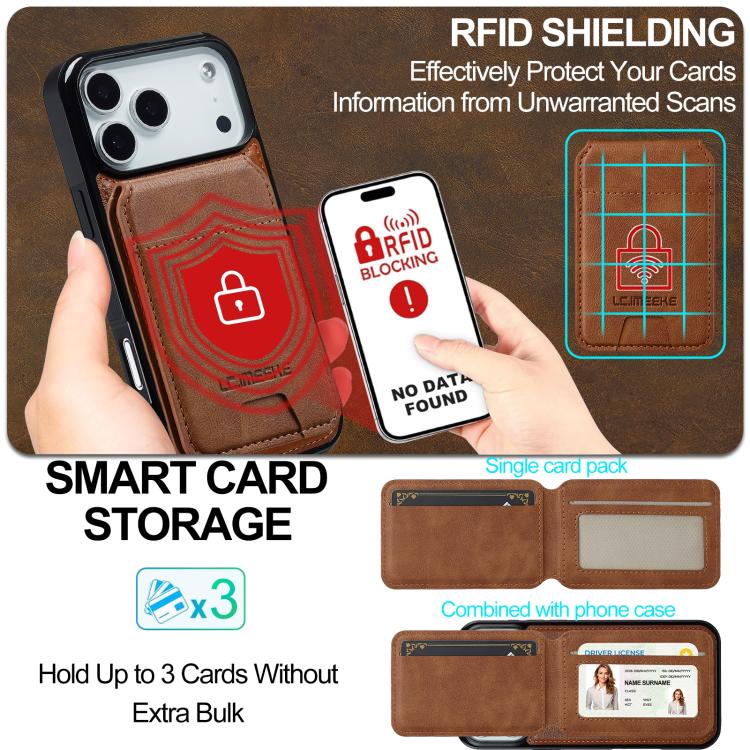 For iPhone 17 Pro LC.IMEEKE L3 Series Detachable RFID Card Bag Magsafe Phone Case(Brown) by LC.IMEEKE