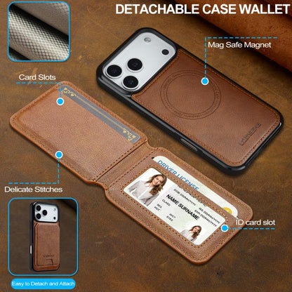 For iPhone 17 Pro LC.IMEEKE L3 Series Detachable RFID Card Bag Magsafe Phone Case(Brown) by LC.IMEEKE