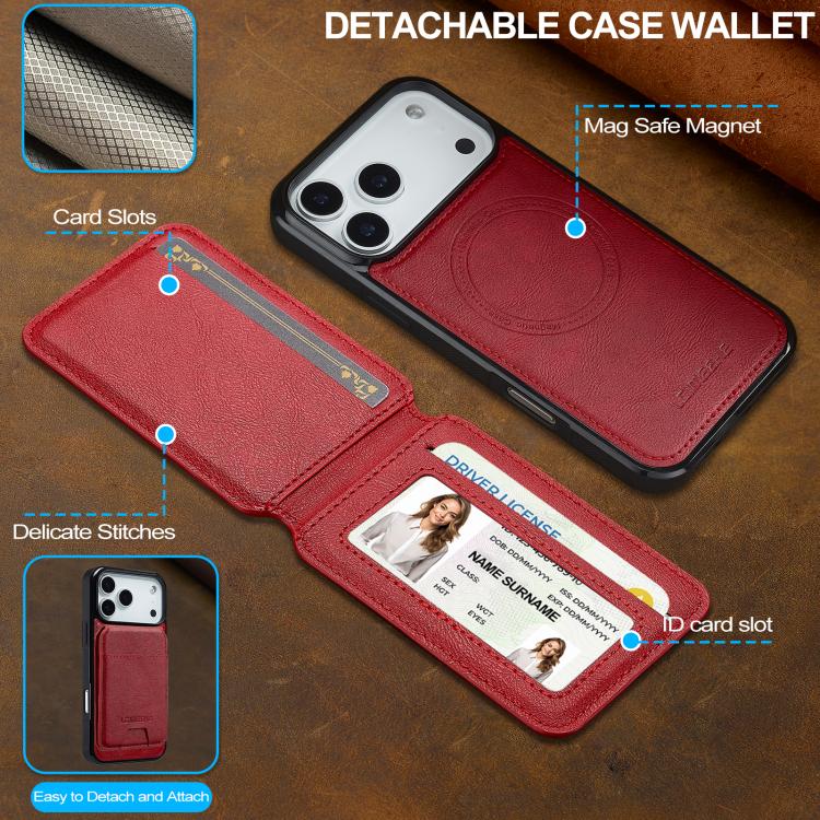For iPhone 17 Pro LC.IMEEKE L3 Series Detachable RFID Card Bag Magsafe Phone Case(Red) by LC.IMEEKE