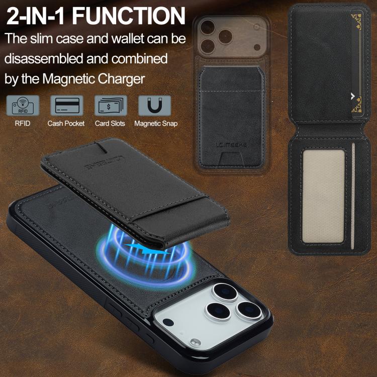 For iPhone 17 Pro Max LC.IMEEKE L3 Series Detachable RFID Card Bag Magsafe Phone Case(Black) by LC.IMEEKE