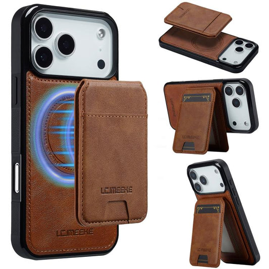 For iPhone 17 Pro Max LC.IMEEKE L3 Series Detachable RFID Card Bag Magsafe Phone Case(Brown) by LC.IMEEKE