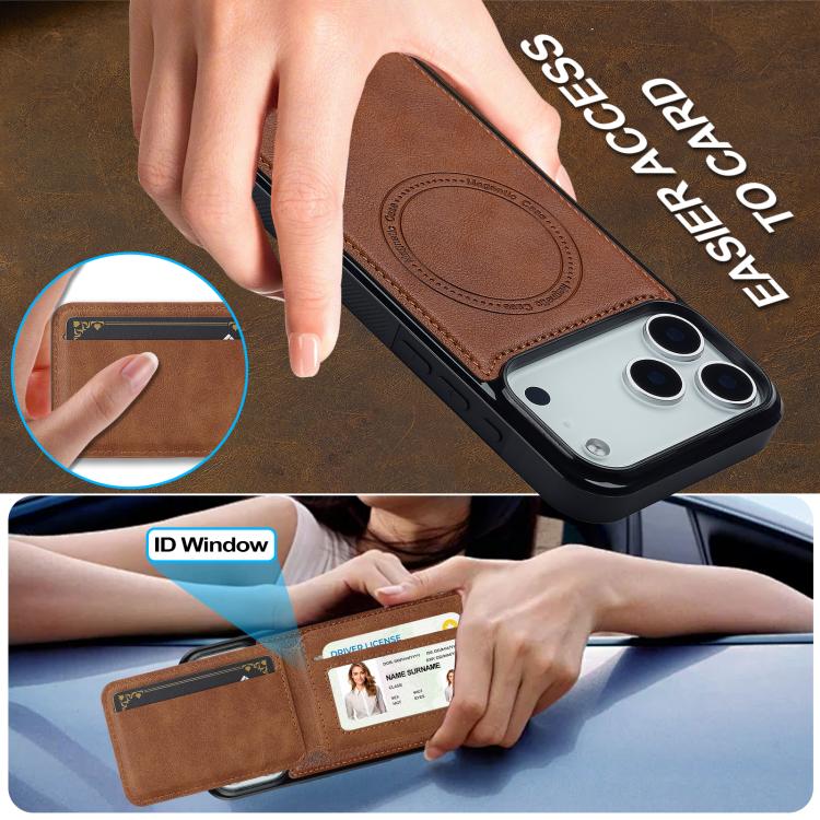 For iPhone 17 Pro Max LC.IMEEKE L3 Series Detachable RFID Card Bag Magsafe Phone Case(Brown) by LC.IMEEKE
