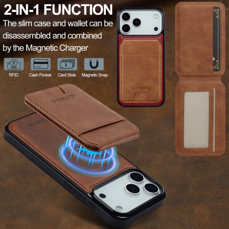 For iPhone 17 Pro Max LC.IMEEKE L3 Series Detachable RFID Card Bag Magsafe Phone Case(Brown) by LC.IMEEKE