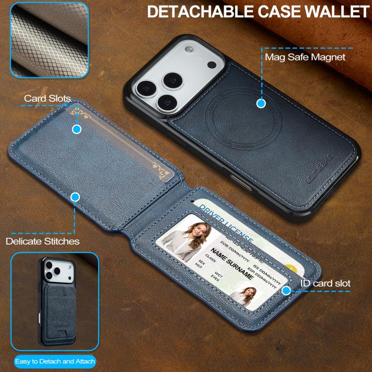 For iPhone 17 Pro Max LC.IMEEKE L3 Series Detachable RFID Card Bag Magsafe Phone Case(Blue) by LC.IMEEKE