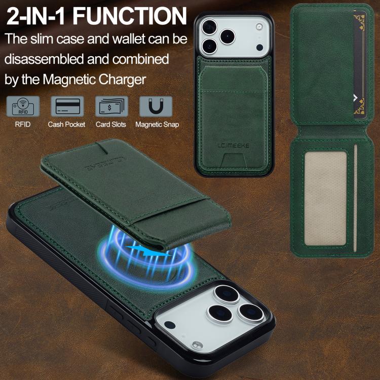 For iPhone 17 Pro Max LC.IMEEKE L3 Series Detachable RFID Card Bag Magsafe Phone Case(Green) by LC.IMEEKE