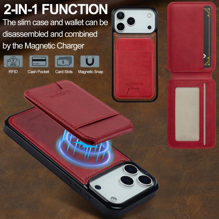 For iPhone 17 Pro Max LC.IMEEKE L3 Series Detachable RFID Card Bag Magsafe Phone Case(Red) by LC.IMEEKE