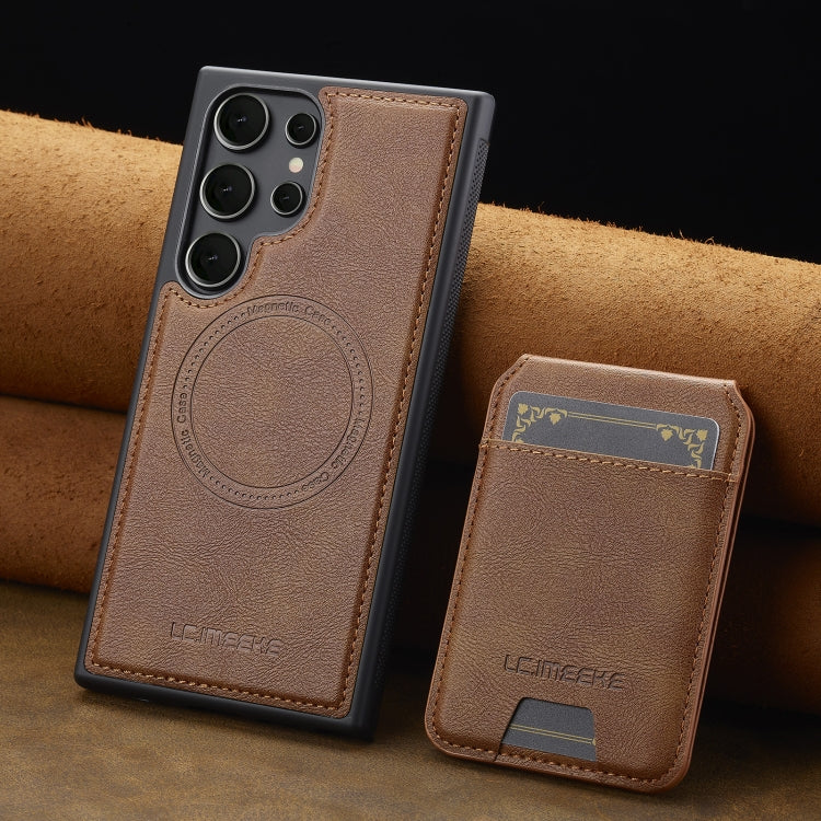 For Samsung Galaxy S23 Ultra 5G LC.IMEEKE L3 Series Detachable RFID Card Bag Magsafe Phone Case(Brown) by LC.IMEEKE