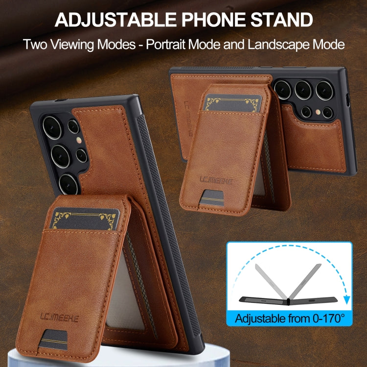 For Samsung Galaxy S23 Ultra 5G LC.IMEEKE L3 Series Detachable RFID Card Bag Magsafe Phone Case(Brown) by LC.IMEEKE