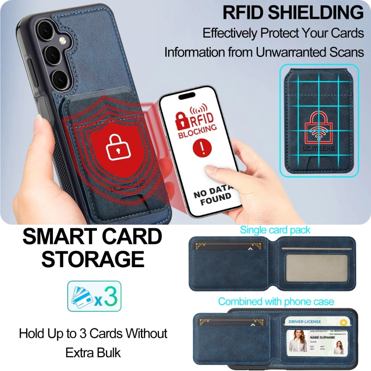 For Samsung Galaxy S23 FE 5G LC.IMEEKE L3 Series Detachable RFID Card Bag Magsafe Phone Case(Blue) by LC.IMEEKE