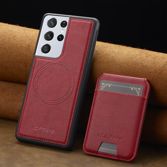 For Samsung Galaxy S21 Ultra 5G LC.IMEEKE L3 Series Detachable RFID Card Bag Magsafe Phone Case(Red) by LC.IMEEKE