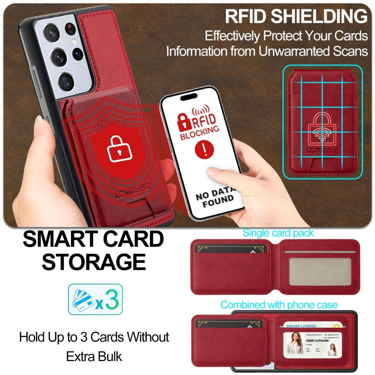 For Samsung Galaxy S21 Ultra 5G LC.IMEEKE L3 Series Detachable RFID Card Bag Magsafe Phone Case(Red) by LC.IMEEKE