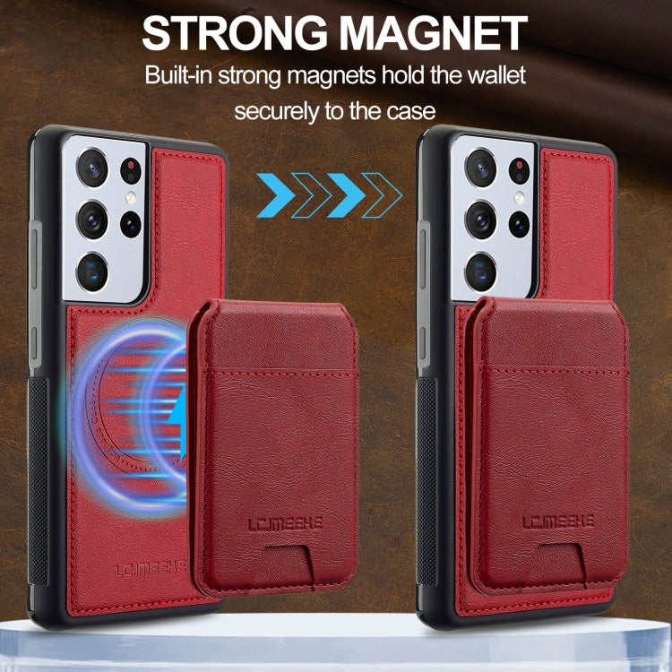 For Samsung Galaxy S21 Ultra 5G LC.IMEEKE L3 Series Detachable RFID Card Bag Magsafe Phone Case(Red) by LC.IMEEKE