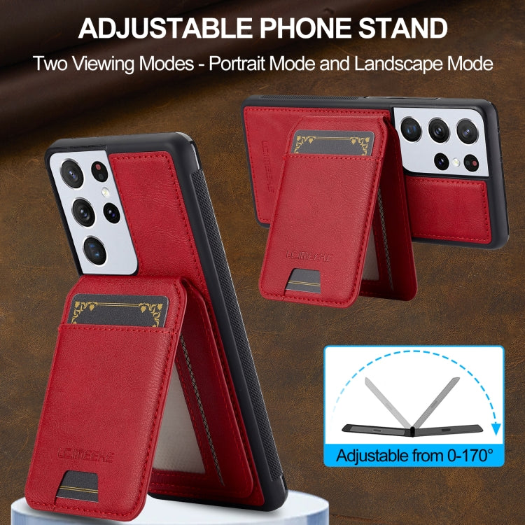 For Samsung Galaxy S21 Ultra 5G LC.IMEEKE L3 Series Detachable RFID Card Bag Magsafe Phone Case(Red) by LC.IMEEKE