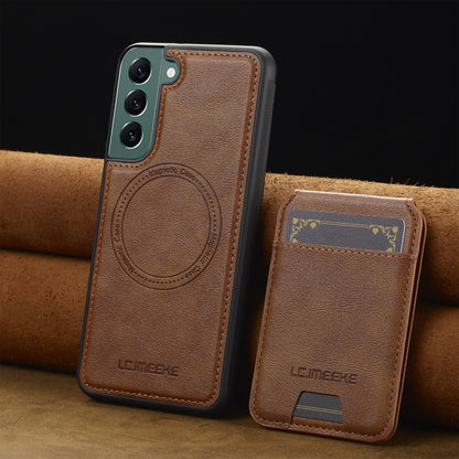 For Samsung Galaxy S21 FE 5G LC.IMEEKE L3 Series Detachable RFID Card Bag Magsafe Phone Case(Brown) by LC.IMEEKE