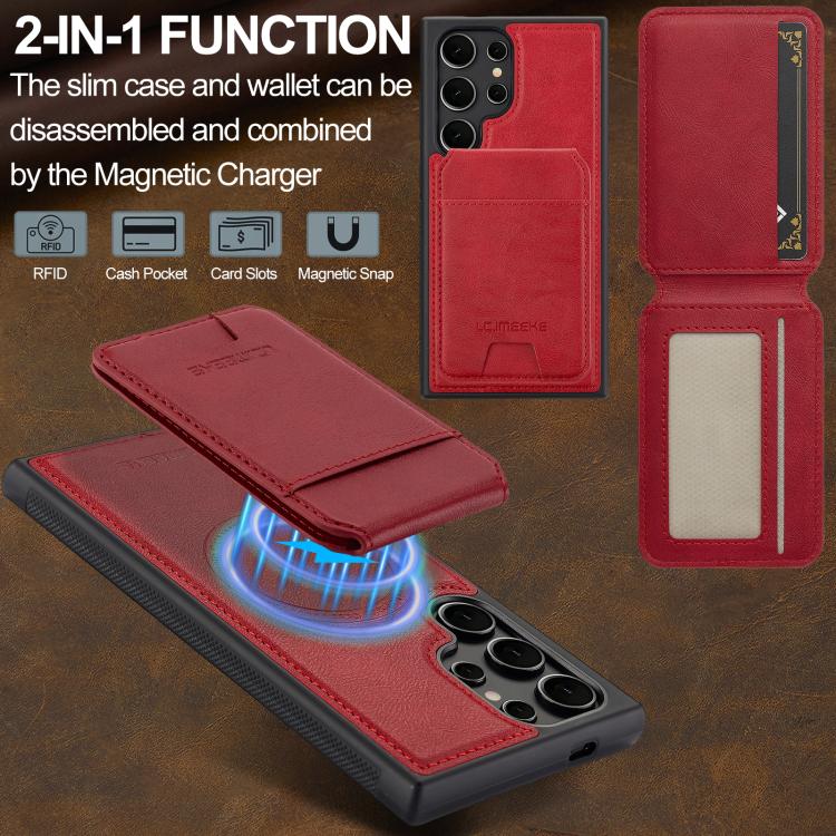 For Samsung Galaxy S25 Ultra 5G LC.IMEEKE L3 Series Detachable RFID Card Bag Magsafe Phone Case(Red) by LC.IMEEKE