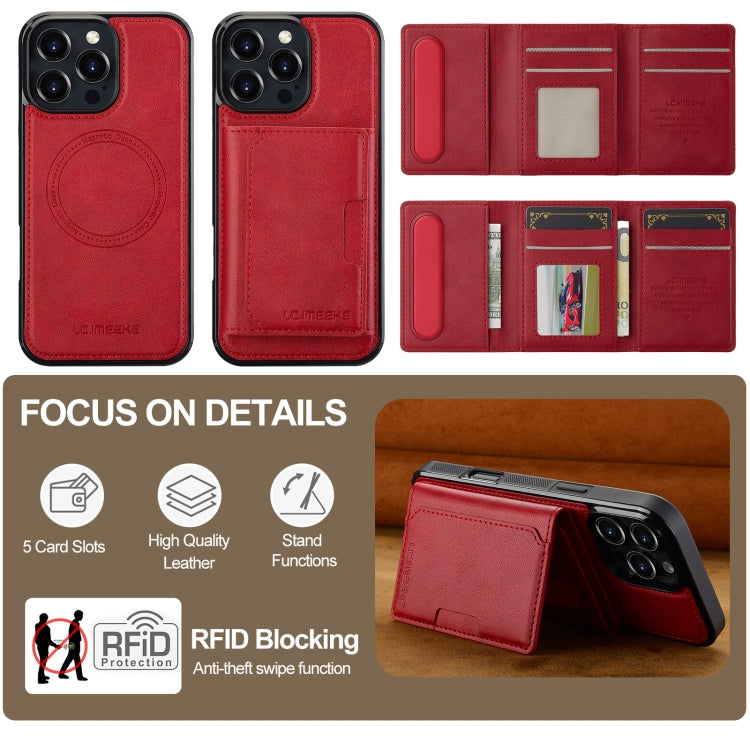 For iPhone 16 Pro Max LC.IMEEKE L5 Series Detachable RFID Card Bag Magsafe Phone Case(Red) by LC.IMEEKE