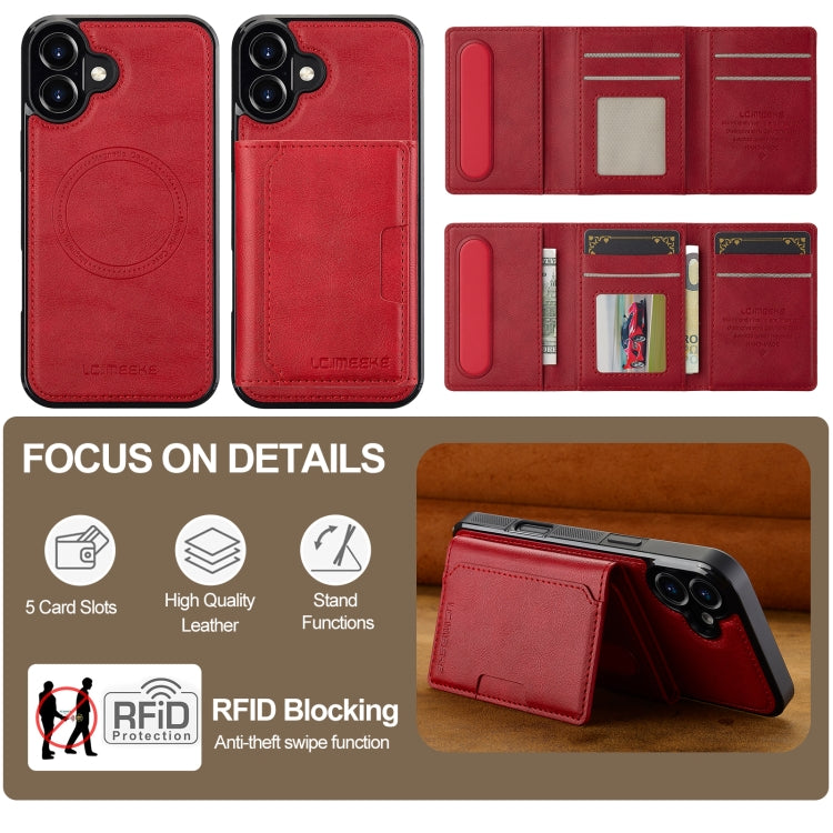 For iPhone 16 Plus LC.IMEEKE L5 Series Detachable RFID Card Bag Magsafe Phone Case(Red) by LC.IMEEKE