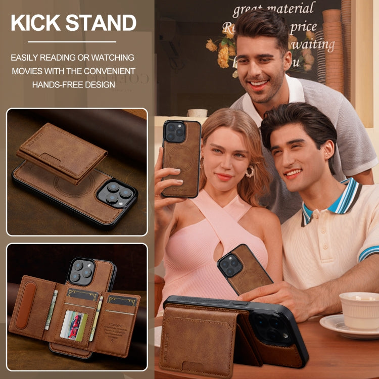 For iPhone 15 Pro Max LC.IMEEKE L5 Series Detachable RFID Card Bag Magsafe Phone Case(Brown) by LC.IMEEKE