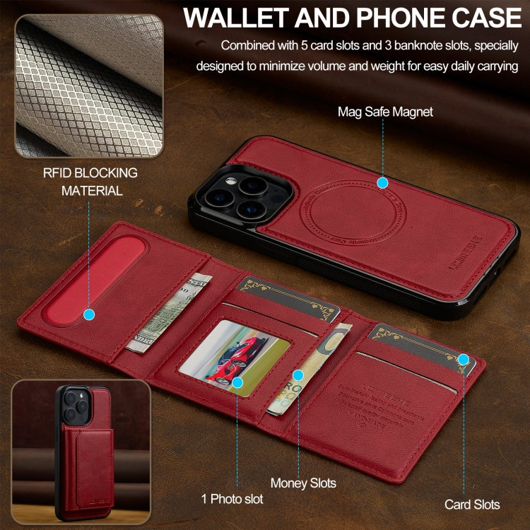 For iPhone 15 Pro Max LC.IMEEKE L5 Series Detachable RFID Card Bag Magsafe Phone Case(Red) by LC.IMEEKE