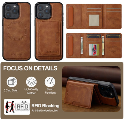 For iPhone 15 Pro LC.IMEEKE L5 Series Detachable RFID Card Bag Magsafe Phone Case(Brown) by LC.IMEEKE
