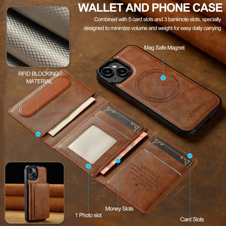 For iPhone 15 LC.IMEEKE L5 Series Detachable RFID Card Bag Magsafe Phone Case(Brown) by LC.IMEEKE
