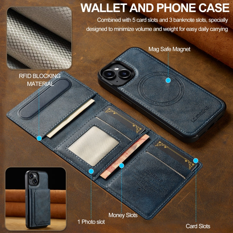 For iPhone 15 LC.IMEEKE L5 Series Detachable RFID Card Bag Magsafe Phone Case(Blue) by LC.IMEEKE