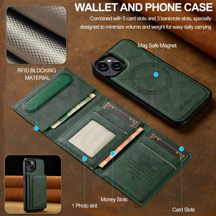 For iPhone 15 LC.IMEEKE L5 Series Detachable RFID Card Bag Magsafe Phone Case(Green) by LC.IMEEKE