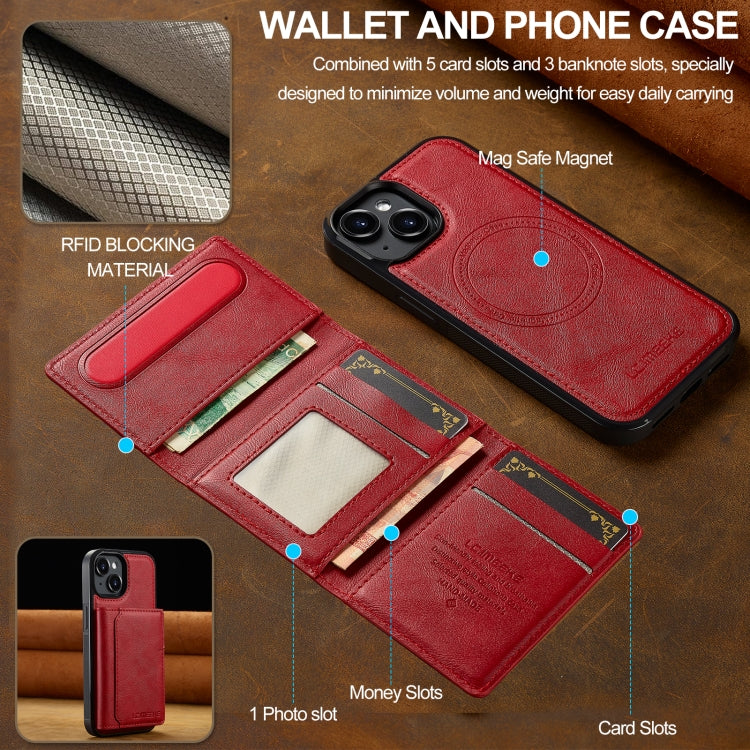 For iPhone 14 / 13 LC.IMEEKE L5 Series Detachable RFID Card Bag Magsafe Phone Case(Red) by LC.IMEEKE