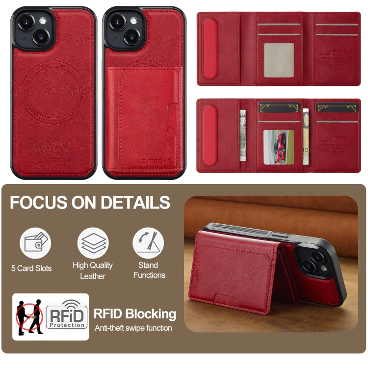 For iPhone 14 / 13 LC.IMEEKE L5 Series Detachable RFID Card Bag Magsafe Phone Case(Red) by LC.IMEEKE