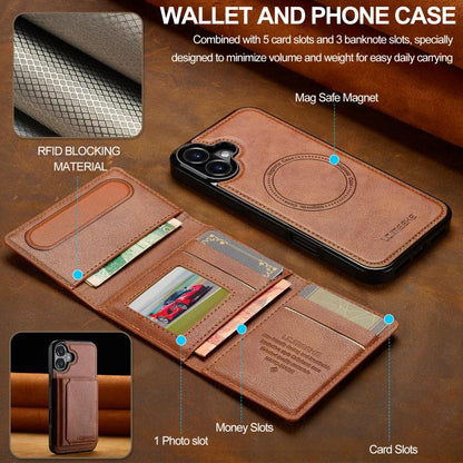 For iPhone 17 LC.IMEEKE L5 Series Detachable RFID Card Bag Magsafe Phone Case(Brown) by LC.IMEEKE